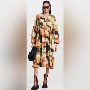 Stine Goya Veroma Dress Flowers in Fast Motion Long Sleeve Floral Midi - Medium